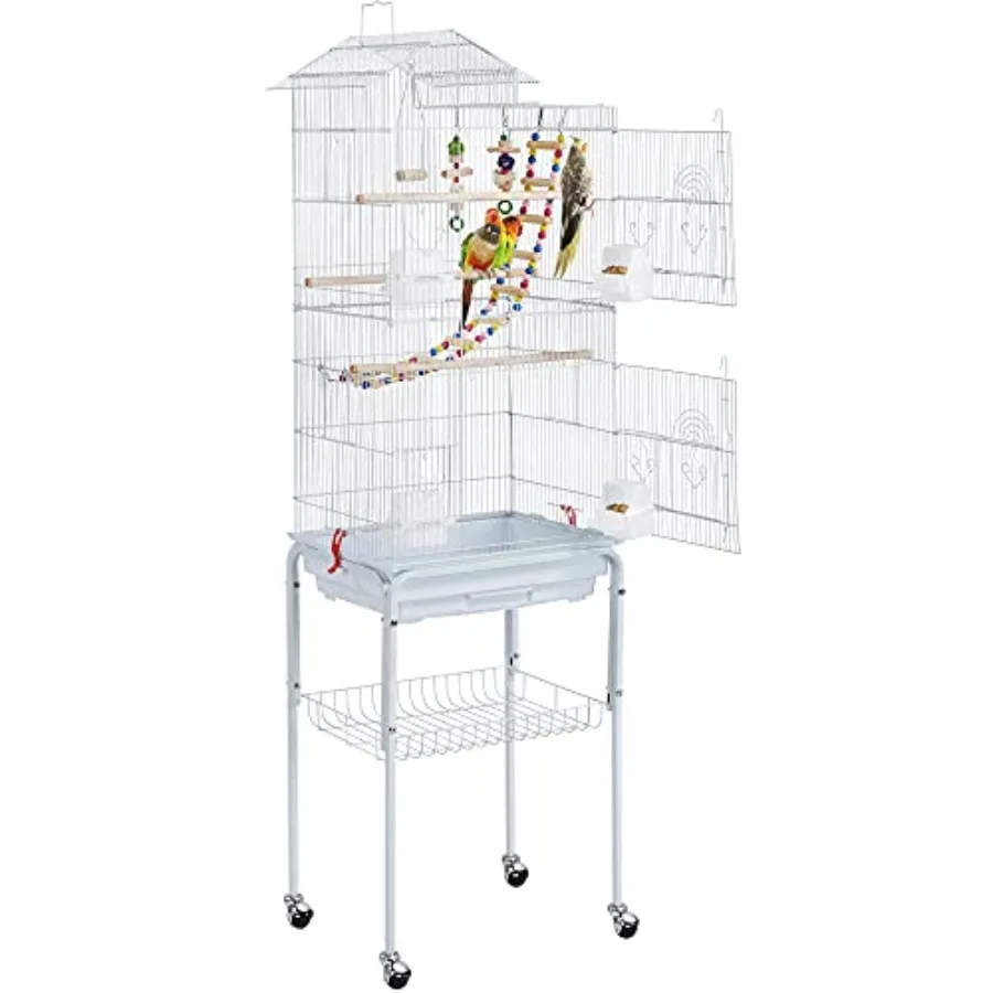 Bird cage for small birds metal silver 62.4-inch height with rolling stand and roof top design
Bird cage for small birds metal silver 62.4-inch height with rolling stand and roof top design