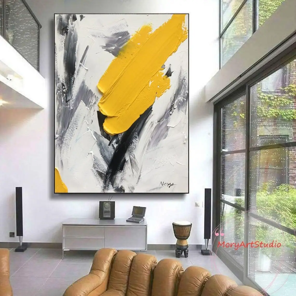 Hand-Painted Abstract Painting Yellow Large Minimalist Canvas Art Black White Wall Art Textured Painting Office Room Wall Decor
Hand-Painted Abstract Painting Yellow Large Minimalist Canvas Art Black White Wall Art Textured Painting Office Room Wall Decor