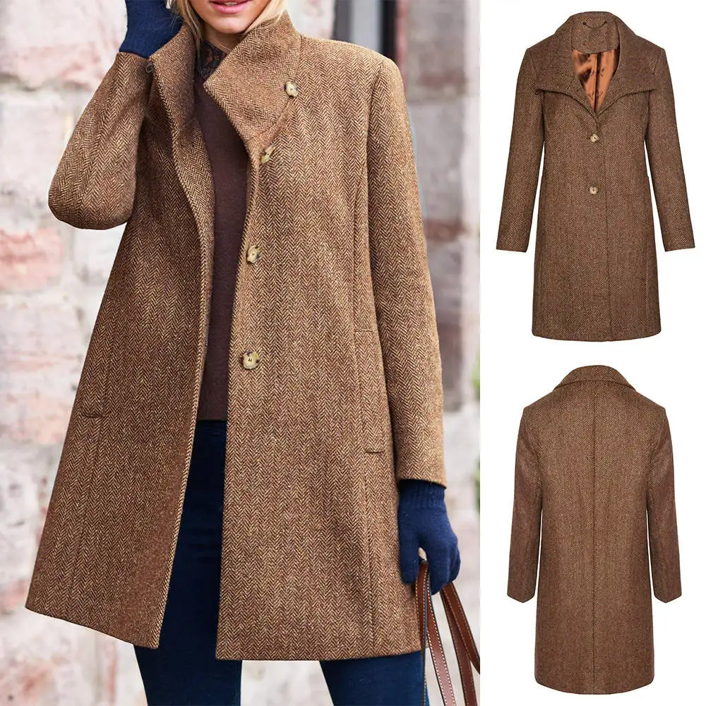 Women Tweed Long Jacket Brown Wool Blend Blazer Tailored Long Warm Coat One Piece
Women Tweed Long Jacket Brown Wool Blend Blazer Tailored Long Warm Coat One Piece