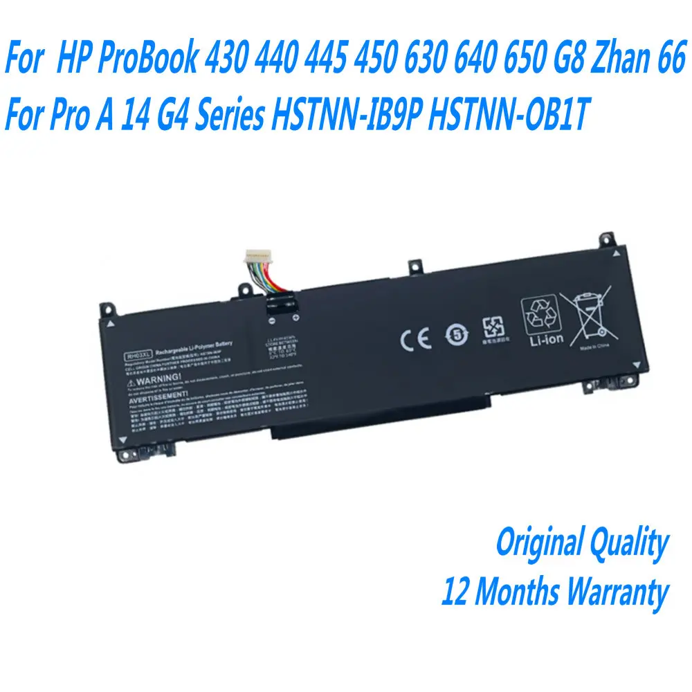 NEW RH03XL Laptop Battery For HP ProBook 430 440 445 450 630 640 650 G8 Zhan 66 For Pro A 14 G4 Series HSTNN-IB9P HSTNN-OB1T
NEW RH03XL Laptop Battery For HP ProBook 430 440 445 450 630 640 650 G8 Zhan 66 For Pro A 14 G4 Series HSTNN-IB9P HSTNN-OB1T