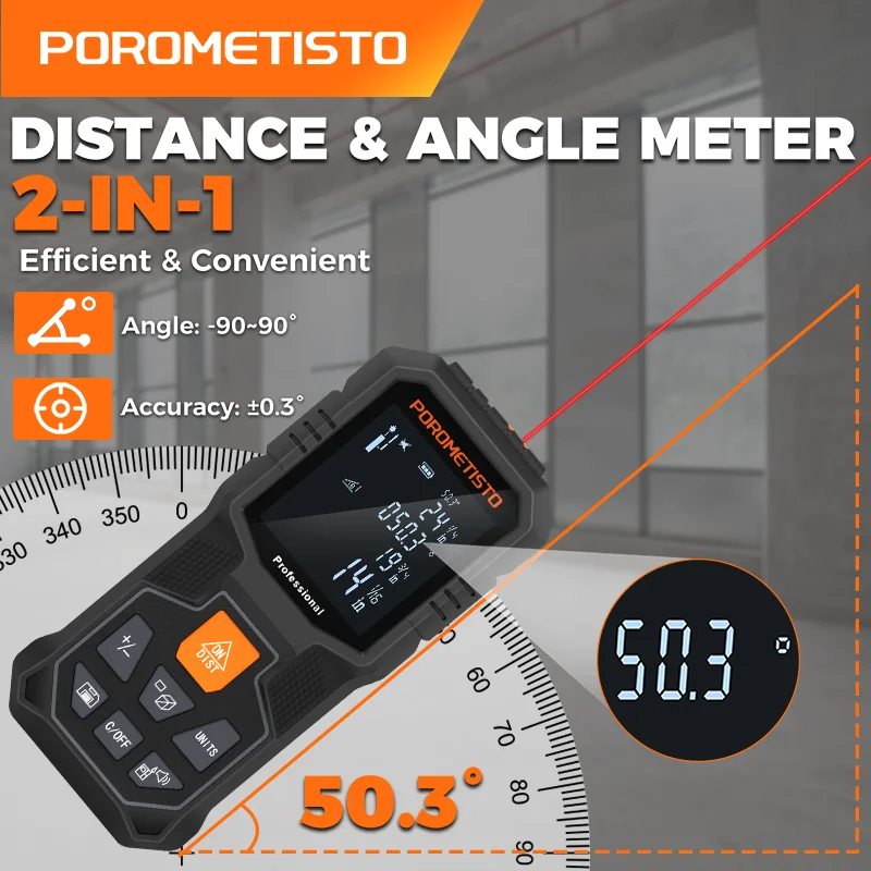 Лазерный дальномер 2-в-1 (50м/80м) с высокой точностью, функцией хранения данных и 5 режимами измерения по теореме Пифагора, инструмент для измерения углов
Лазерный дальномер 2-в-1 (50м/80м) с высокой точностью, функцией хранения данных и 5 режимами измерения по теореме Пифагора, инструмент для измерения углов