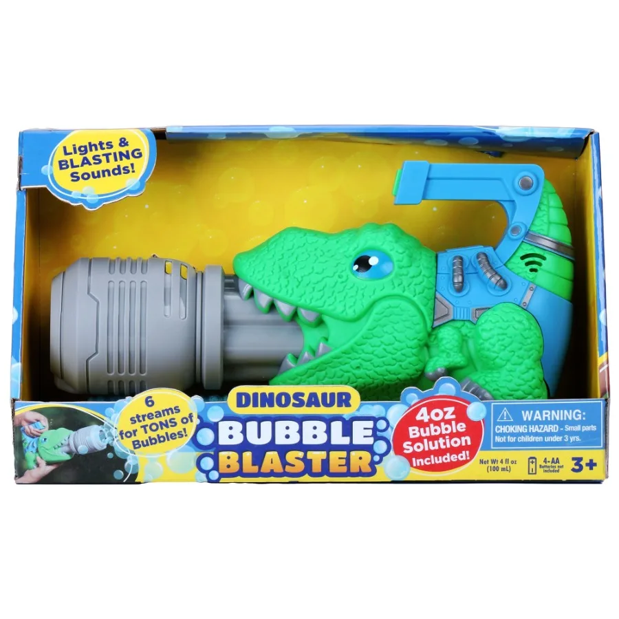 non-stop fun motorized lights and sound dinosaurs bubble blaster with premium 4 ounce bubble solution for kids at age 3 and up.
non-stop fun motorized lights and sound dinosaurs bubble blaster with premium 4 ounce bubble solution for kids at age 3 and up.