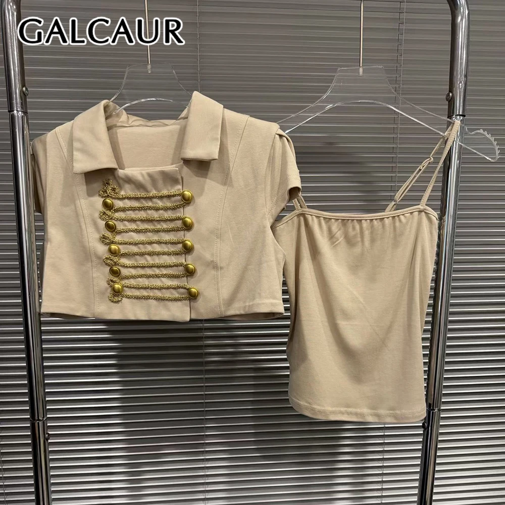 GALCAUR Colorblock Three Piece Sets for Women Lapel Short Sleeves Top Slimming Sling Patchwork Lace Up Shorts Set Female Fashion
GALCAUR Colorblock Three Piece Sets for Women Lapel Short Sleeves Top Slimming Sling Patchwork Lace Up Shorts Set Female Fashion