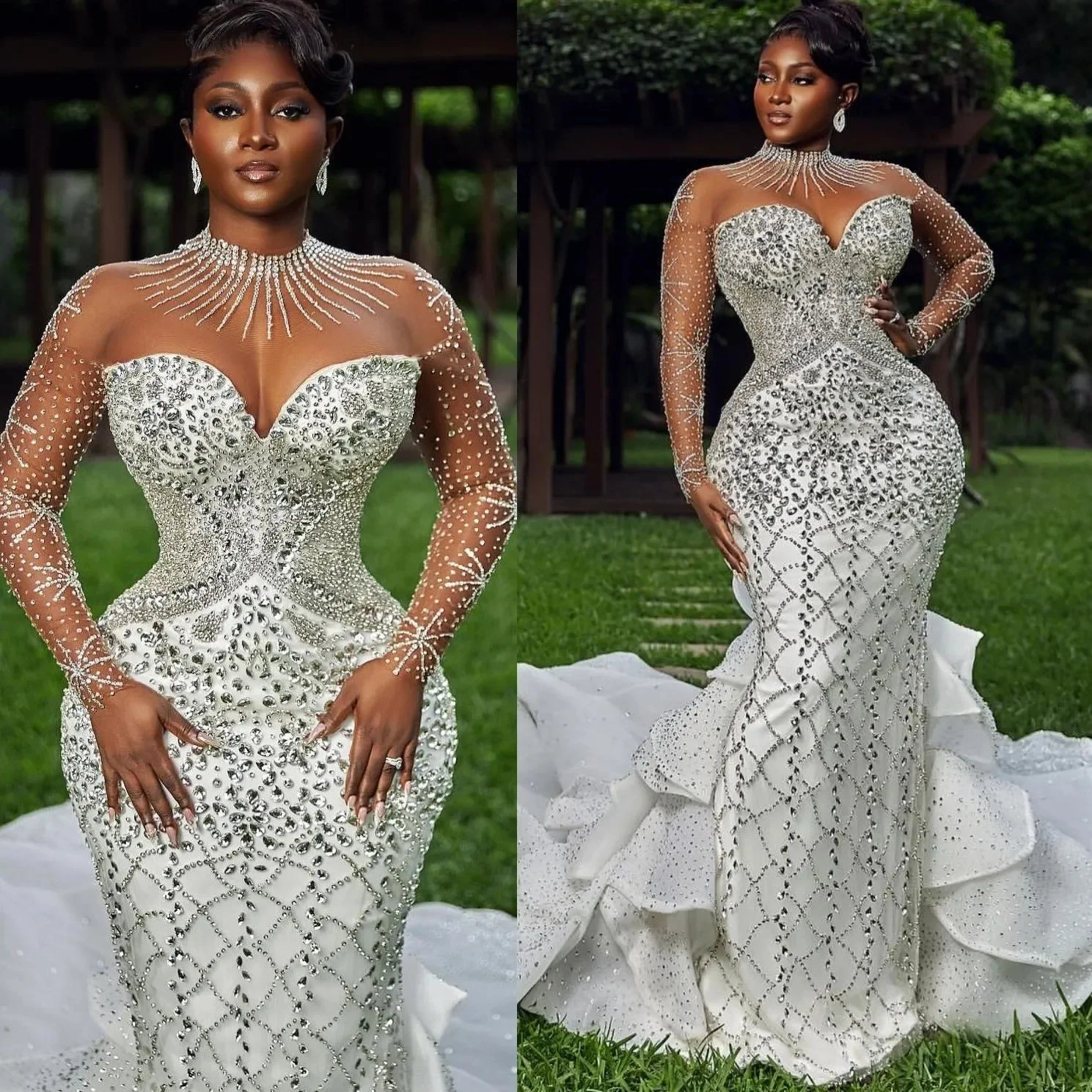 Customized Ivory Wedding Dresses Luxurious Beaded Crystals Detachable Train Sheer Neck Bridal Gowns Dress
Customized Ivory Wedding Dresses Luxurious Beaded Crystals Detachable Train Sheer Neck Bridal Gowns Dress