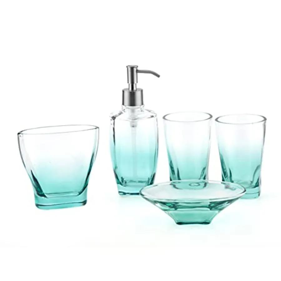 Teal Glass Bathroom Accessories Set 5 Pieces Green Bathroom Set with Soap Dispenser Toothbrush Holder 2 Tumbler Cups Soap Dish
Teal Glass Bathroom Accessories Set 5 Pieces Green Bathroom Set with Soap Dispenser Toothbrush Holder 2 Tumbler Cups Soap Dish