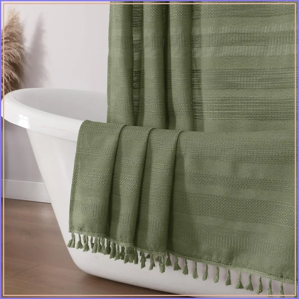 Boho Linen Textured Shower Curtain with Tassel, Rustic Striped Heavy Duty Vintage Bathroom Curtain, 72x72 Inches
Boho Linen Textured Shower Curtain with Tassel, Rustic Striped Heavy Duty Vintage Bathroom Curtain, 72x72 Inches