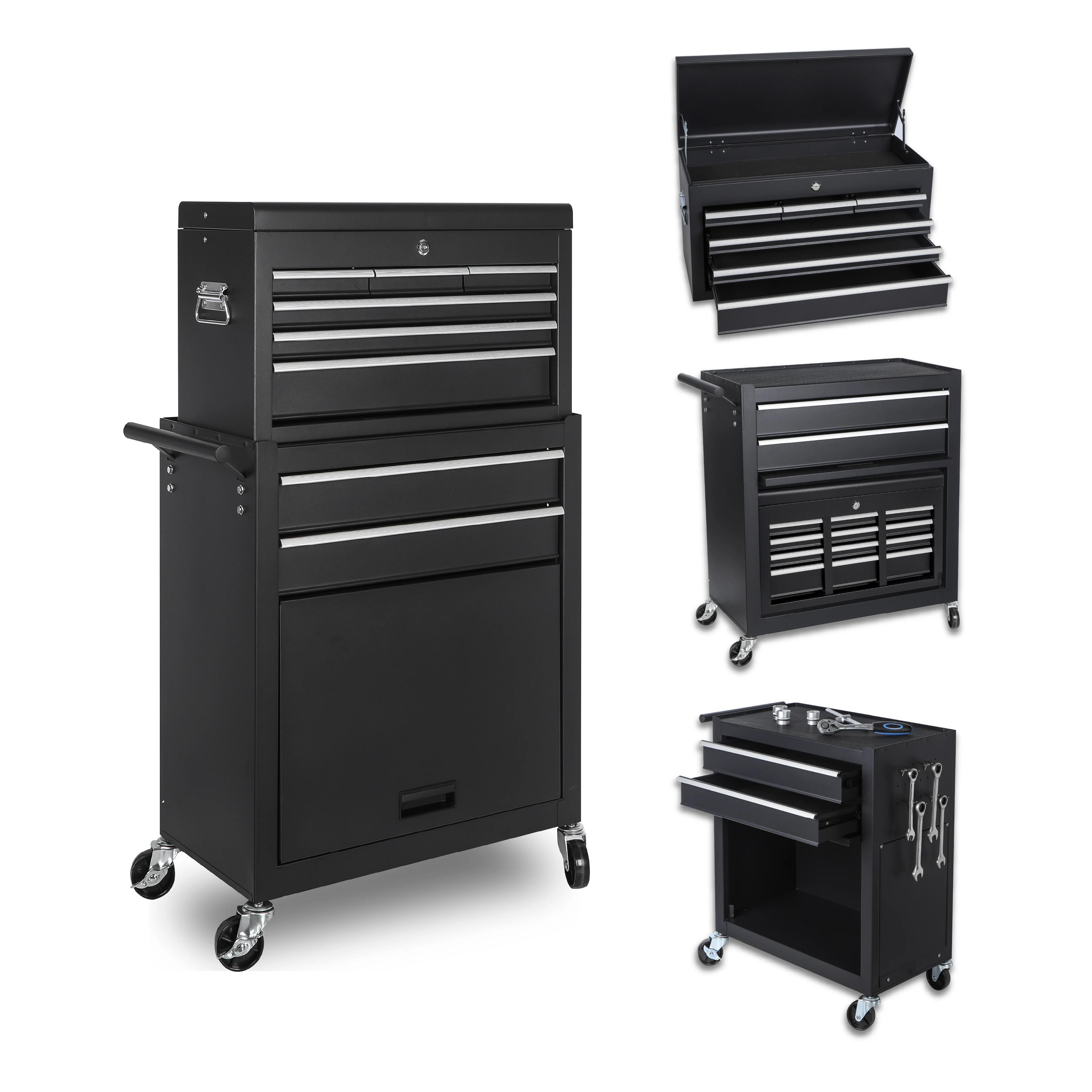 Tool Chest, 8-Drawer Rolling Tool Storage Cabinet with 2 in 1 Detachable Top Tool Box, Liner, Lockable Wheels, Side Hooks
Tool Chest, 8-Drawer Rolling Tool Storage Cabinet with 2 in 1 Detachable Top Tool Box, Liner, Lockable Wheels, Side Hooks