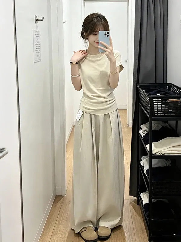 Sweet Sister Style High Waist Draped Wide Leg Pants Pure Color Top Slim Fit Two Piece Set Casual Summer Fashion Ensemble
Sweet Sister Style High Waist Draped Wide Leg Pants Pure Color Top Slim Fit Two Piece Set Casual Summer Fashion Ensemble