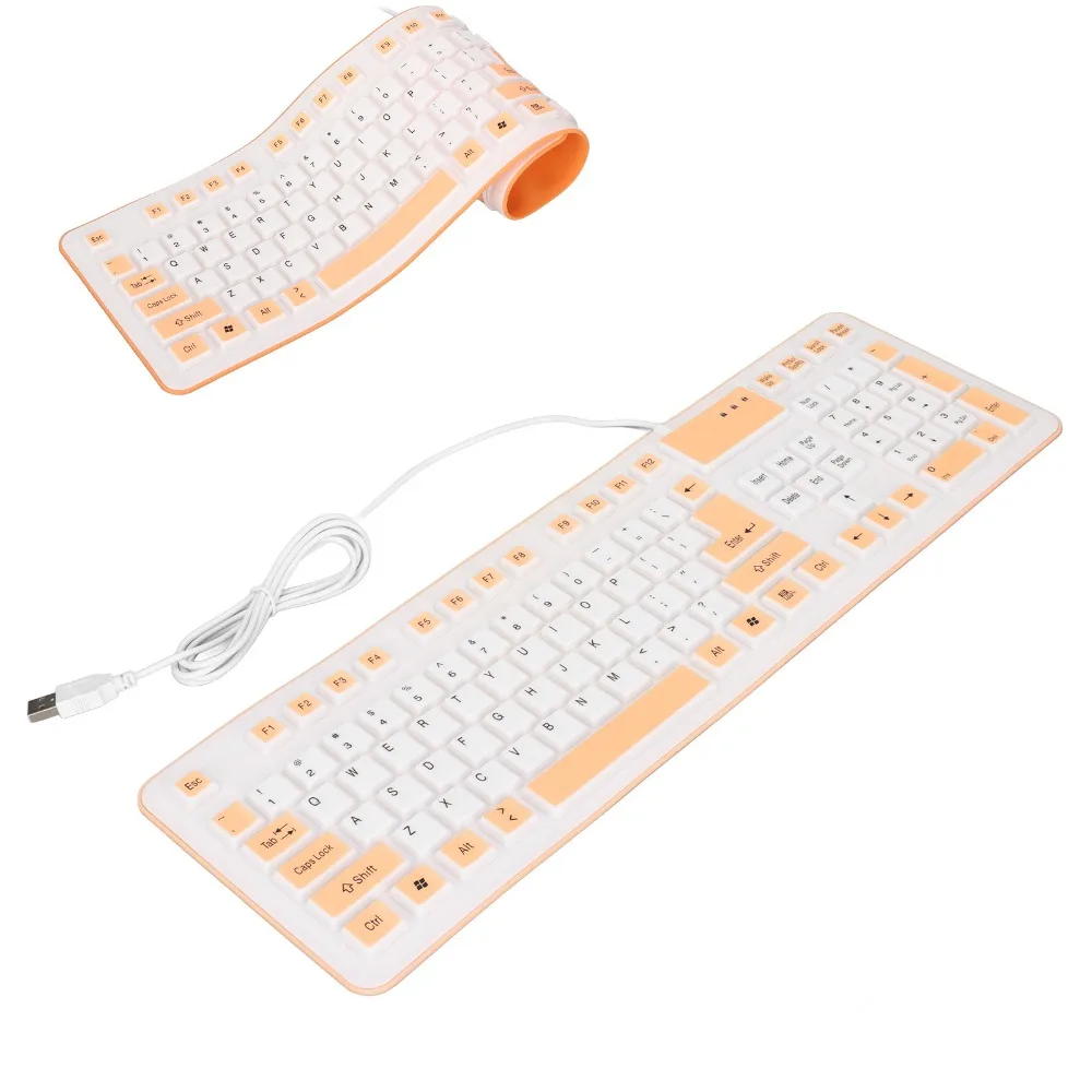 Portable 106 Keys Silicone Keyboard Waterproof Pink/Blue/Orange USB Wired Keyboard Foldable Silent Keyboard Office Travel
Portable 106 Keys Silicone Keyboard Waterproof Pink/Blue/Orange USB Wired Keyboard Foldable Silent Keyboard Office Travel
