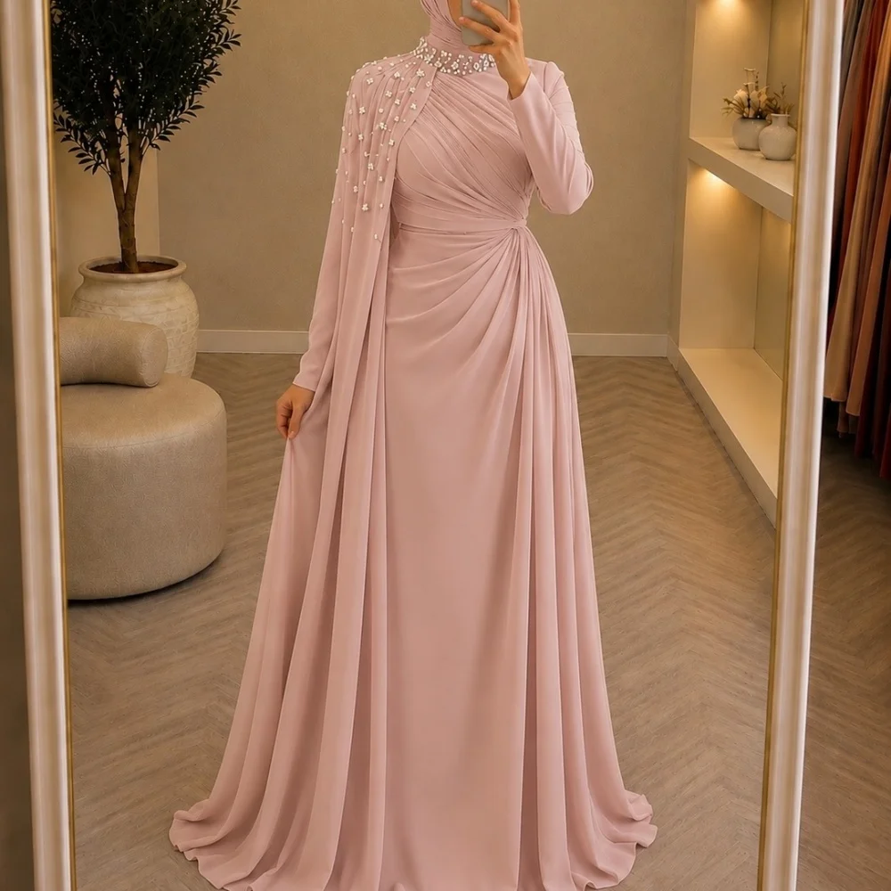 Customized Classic High Collar Long Sleeves Party Dress Glitter Pleat A-line Pleat Floor-length Formal Evening Dress For Wedding
Customized Classic High Collar Long Sleeves Party Dress Glitter Pleat A-line Pleat Floor-length Formal Evening Dress For Wedding