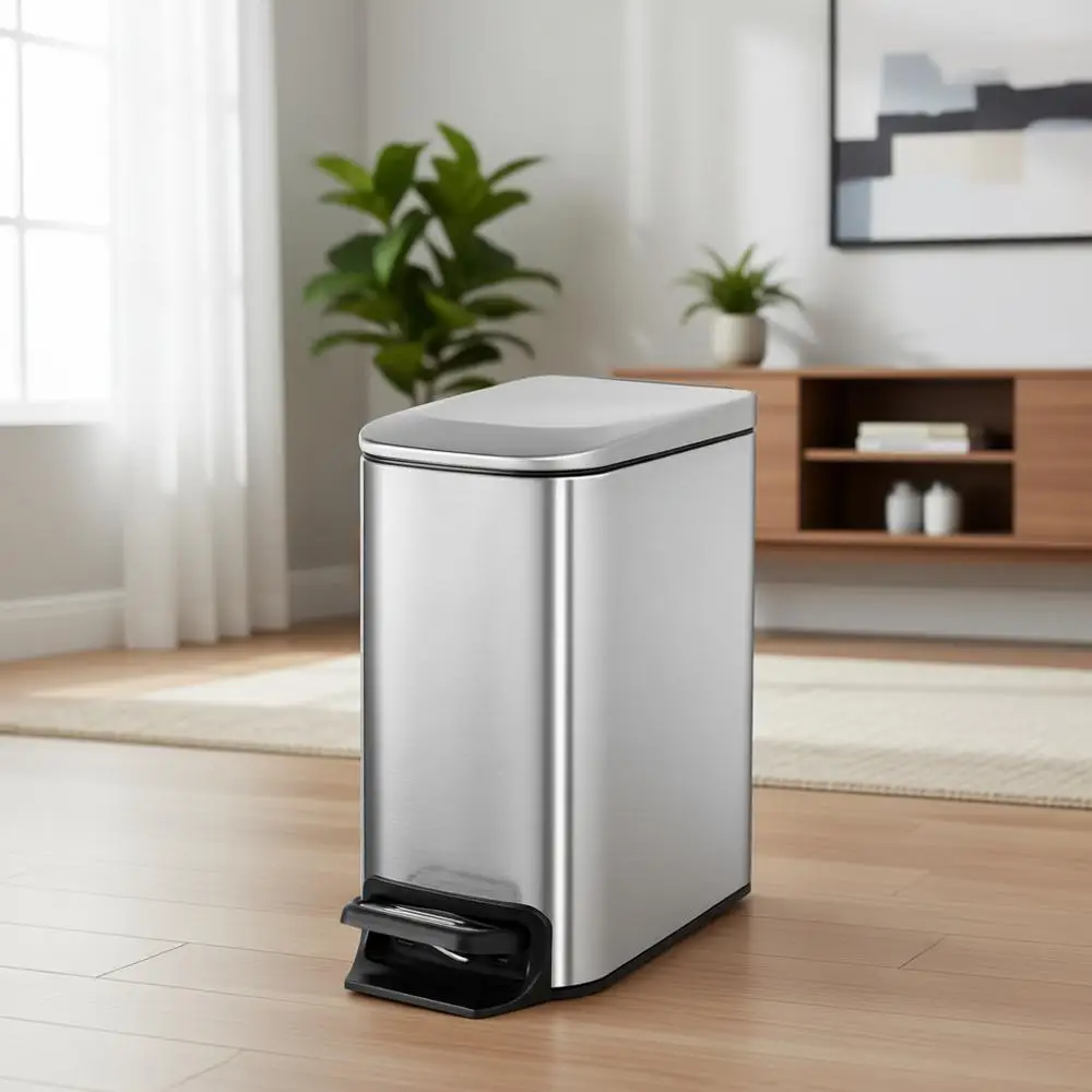6 Liter Step-On Stainless Steel Trash Can with Lid and Removable Bucket for Bathroom or Outdoor Use
6 Liter Step-On Stainless Steel Trash Can with Lid and Removable Bucket for Bathroom or Outdoor Use