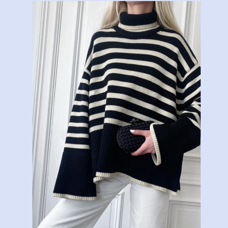 Новый вязаный свободный полосатый свитер Nordic TT с высоким воротником на осень и зиму 2025 г.
Новый вязаный свободный полосатый свитер Nordic TT с высоким воротником на осень и зиму 2025 г.