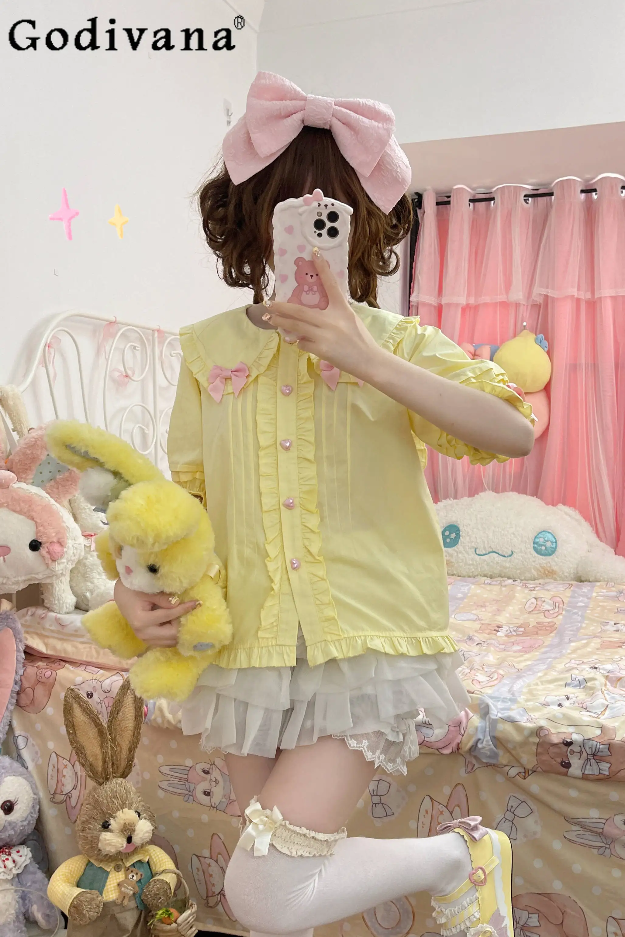 Japanese Soft Girl Sweet and Cute Lolita Inner Dress Rabbit Ear Shirt Bow Short Sleeve Student Top Shirt Women
Japanese Soft Girl Sweet and Cute Lolita Inner Dress Rabbit Ear Shirt Bow Short Sleeve Student Top Shirt Women