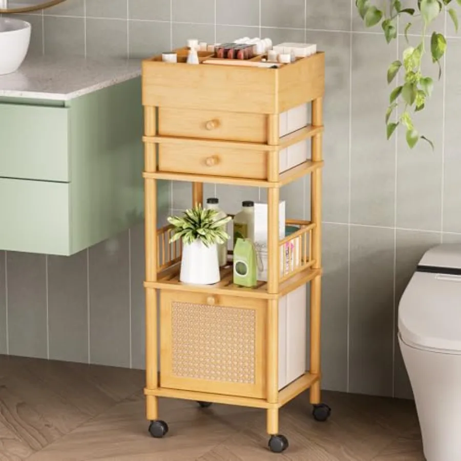 Bamboo Makeup Organizer Cart with 3 Drawers, Floor Skin Care Storage for Bathroom Bedroom, Rolling Vanity Organizer Cart for Co
Bamboo Makeup Organizer Cart with 3 Drawers, Floor Skin Care Storage for Bathroom Bedroom, Rolling Vanity Organizer Cart for Co