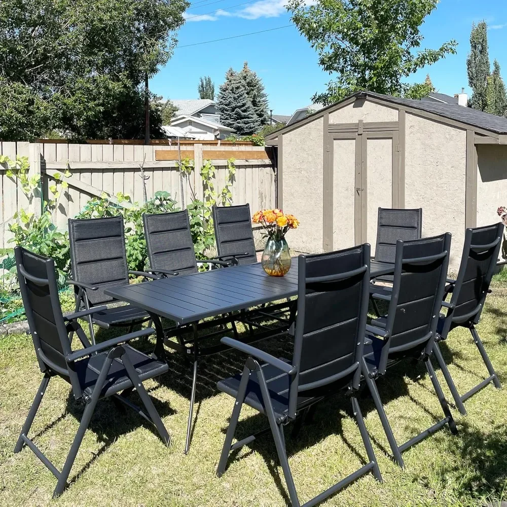 9 Pieces Outdoor Patio Dining Set with 8 Folding Portable Chairs and Table, Foldable Adjustable High Back Reclining Chairs
9 Pieces Outdoor Patio Dining Set with 8 Folding Portable Chairs and Table, Foldable Adjustable High Back Reclining Chairs