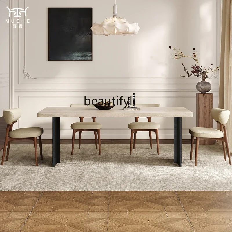 YH Y French travertine rock slab dining table and chair combination simple rectangular designer dining table
YH Y French travertine rock slab dining table and chair combination simple rectangular designer dining table