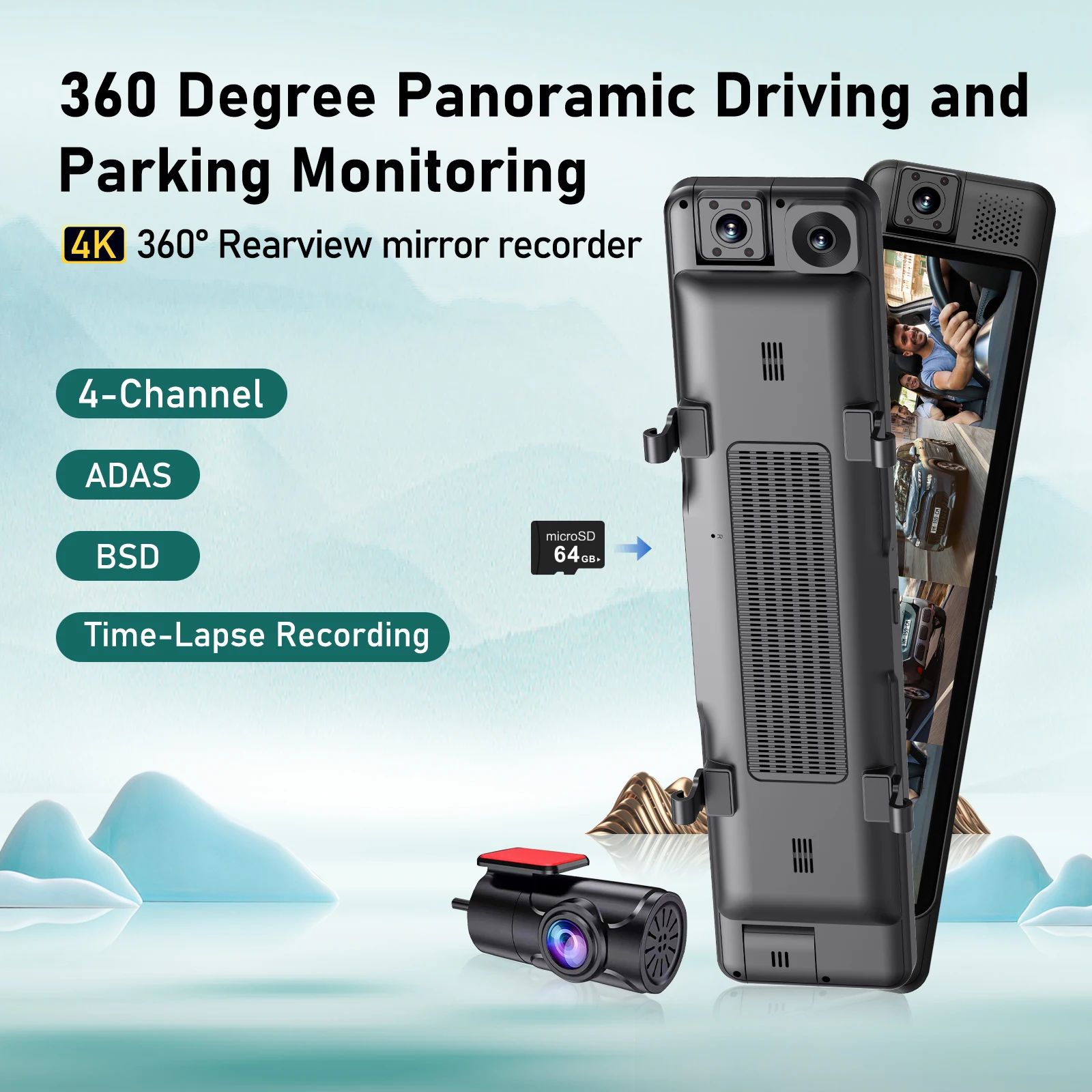 Adinkam 4CH 12'' 360° Mirror Dash Cam 4K Front + 3*1080P ADAS BSD LCA WDR WiFi G-Sensor 24H Parking Monitor Car DVR
Adinkam 4CH 12'' 360° Mirror Dash Cam 4K Front + 3*1080P ADAS BSD LCA WDR WiFi G-Sensor 24H Parking Monitor Car DVR