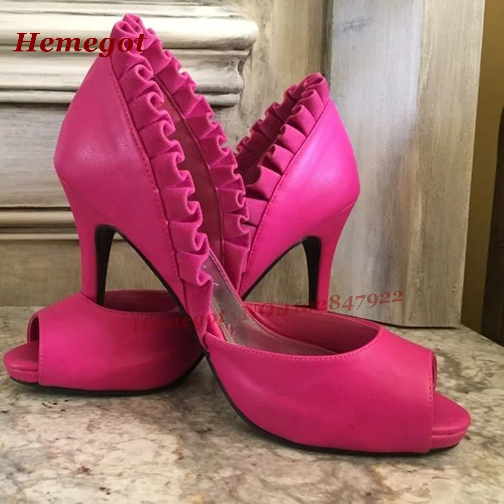 Pleated Ruffle Shallow Pumps Satin Stiletto High Heels Peep Toe Summer Pumps for Women Magenta Patchwork Solid Luxury Party Shoe
Pleated Ruffle Shallow Pumps Satin Stiletto High Heels Peep Toe Summer Pumps for Women Magenta Patchwork Solid Luxury Party Shoe
