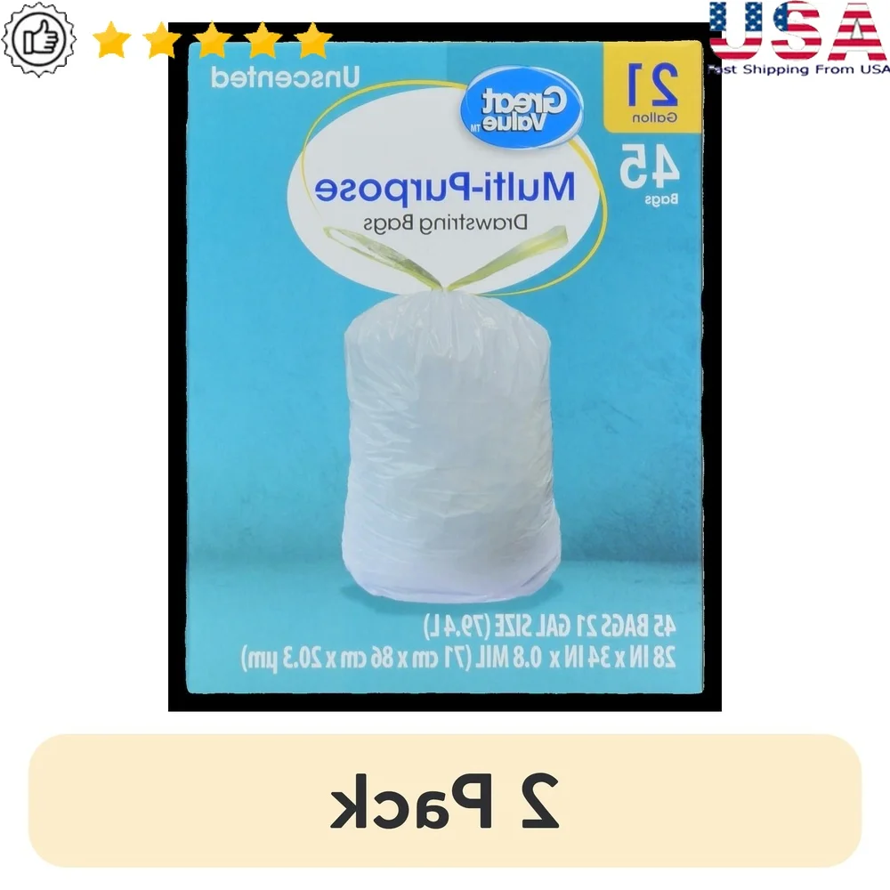 Мешки для мусора на шнурке, 21 галлонов, без запаха, 2 упаковки, сверхпрочные, герметичные, многофункциональные, для уборки кухни, для утилизации мусора, 45 пакетов 
Мешки для мусора на шнурке, 21 галлонов, без запаха, 2 упаковки, сверхпрочные, герметичные, многофункциональные, для уборки кухни, для утилизации мусора, 45 пакетов