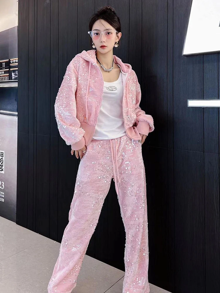 Sequined Casual Fashion Suit Women's 2024 Spring New Hooded Sweatshirts Coat Wide Leg Pants Streetwear Two-Piece Sets
Sequined Casual Fashion Suit Women's 2024 Spring New Hooded Sweatshirts Coat Wide Leg Pants Streetwear Two-Piece Sets