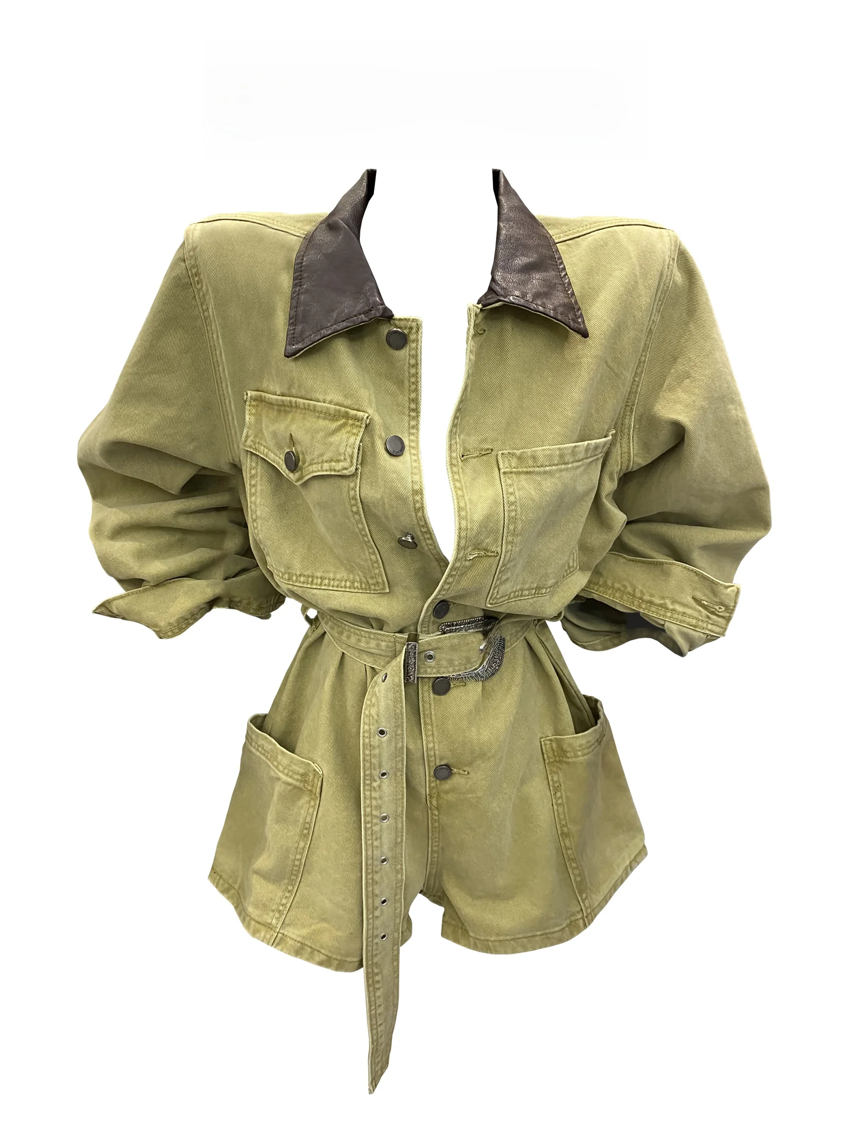 Fall New Style Retro Workwear Khaki Splicing Long Sleeve Denim Overalls Women's Waist Cinching Slim Wide Leg Shorts
Fall New Style Retro Workwear Khaki Splicing Long Sleeve Denim Overalls Women's Waist Cinching Slim Wide Leg Shorts