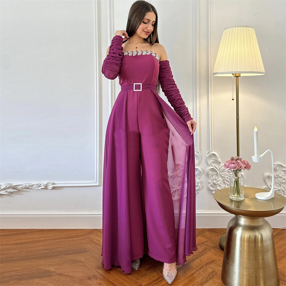 Elegant Strapless Pantsuit Beading Chiffon Prom Dress for Women Floor-length Evening Party Gown Formal Dresses فساتين السهرة
Elegant Strapless Pantsuit Beading Chiffon Prom Dress for Women Floor-length Evening Party Gown Formal Dresses فساتين السهرة