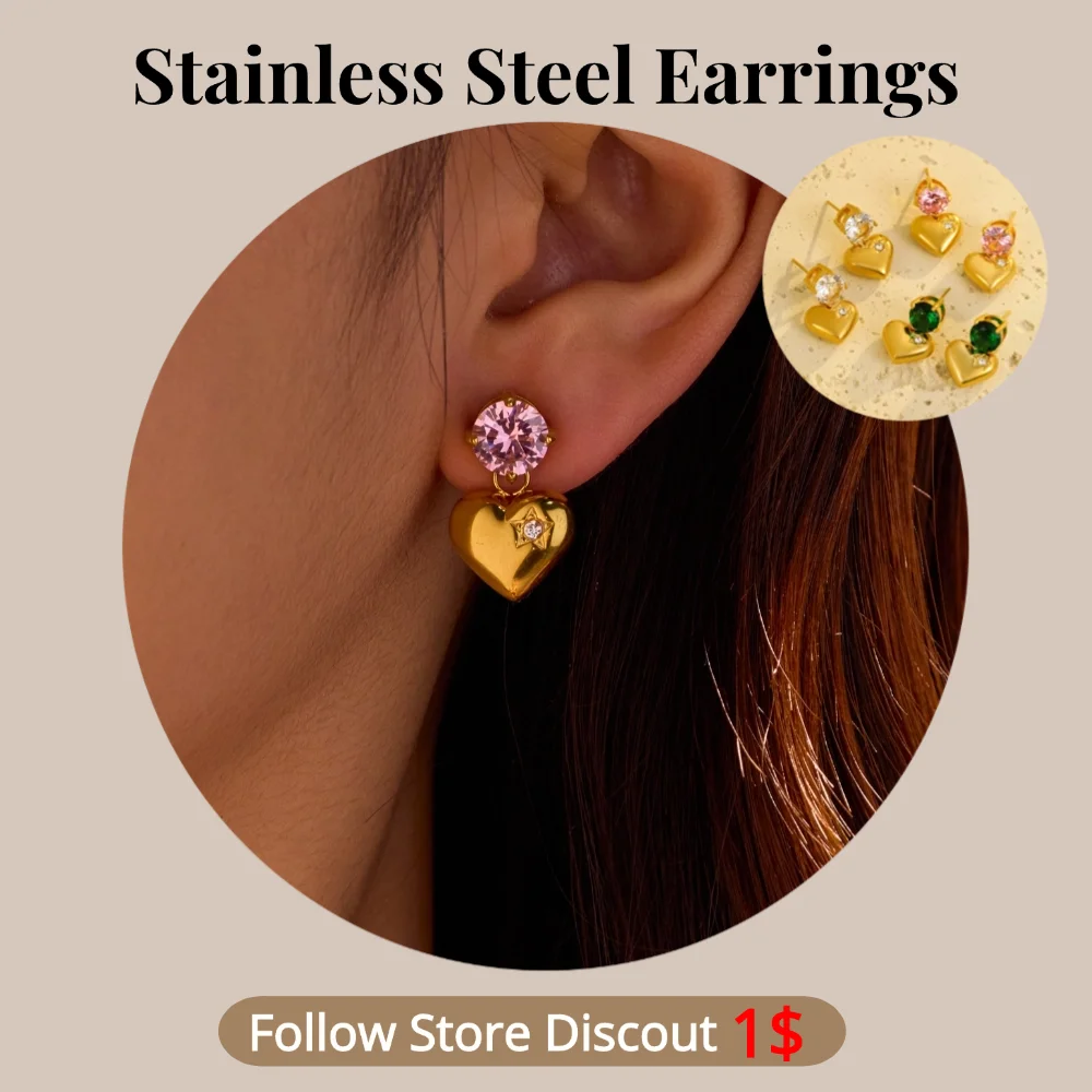Stainless Steel Heart Zircon Stud Earring Plated 18K Gold Color Trendy Fashion Stainless Steel Jewellery Women's Earring
Stainless Steel Heart Zircon Stud Earring Plated 18K Gold Color Trendy Fashion Stainless Steel Jewellery Women's Earring