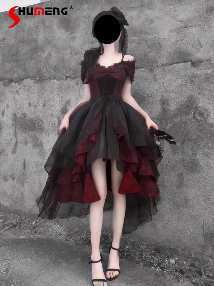 Original Black and Red Gothic Dark Lolita Dresses Women's Slim Fit Retro Elegant Irregular Long Dress Y2K Off-Shoulder Dress 
Original Black and Red Gothic Dark Lolita Dresses Women's Slim Fit Retro Elegant Irregular Long Dress Y2K Off-Shoulder Dress