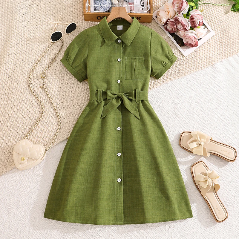 Повседневное оливково-зеленое платье для девочек 8-12 лет, с воротником спереди, пышными рукавами, карманами, поясом на талии/задней части, однотонный пояс, удобная повседневная детская одежда
Повседневное оливково-зеленое платье для девочек 8-12 лет, с воротником спереди, пышными рукавами, карманами, поясом на талии/задней части, однотонный пояс, удобная повседневная детская одежда