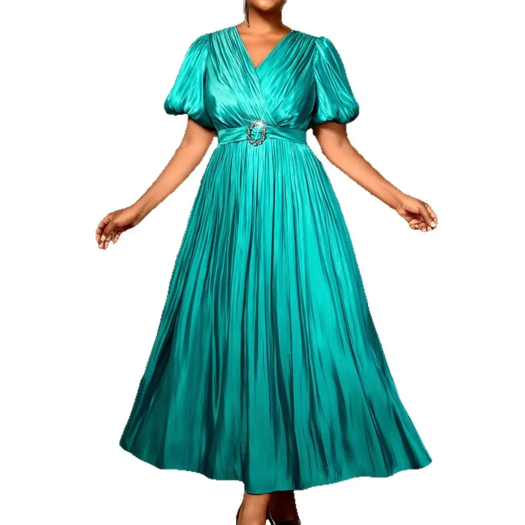 Luxury Vintage Dresses for Woman V Neck Short Sleeve Belt Waisted Pleated Ankle Length Elegant Ladies Birthday Party Dinner Robe
Luxury Vintage Dresses for Woman V Neck Short Sleeve Belt Waisted Pleated Ankle Length Elegant Ladies Birthday Party Dinner Robe
