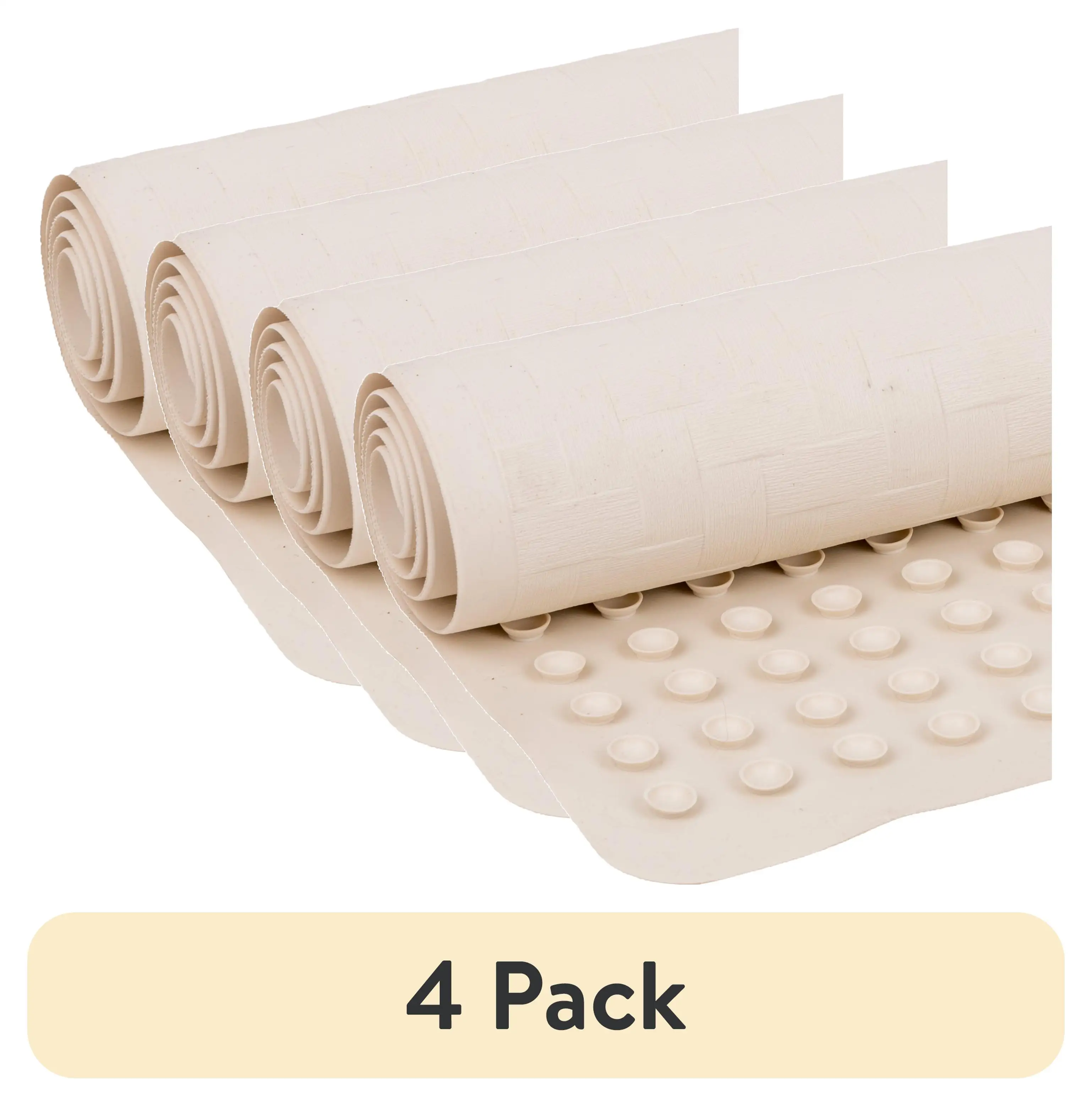 4 pack 18 inch by 36 inch white rubber bathtub mat featuring secure suction cups for slip resistance
4 pack 18 inch by 36 inch white rubber bathtub mat featuring secure suction cups for slip resistance
