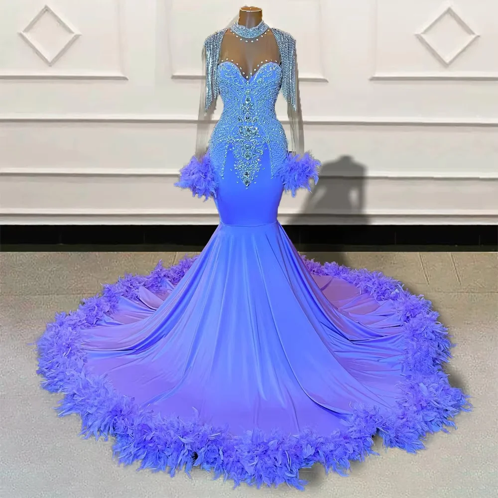 Long Sleeves Prom Dresses Black Girls Luxury Rhinestones Beads With Feather Formal Evening Gowns Birthday Party Gala Dresses
Long Sleeves Prom Dresses Black Girls Luxury Rhinestones Beads With Feather Formal Evening Gowns Birthday Party Gala Dresses
