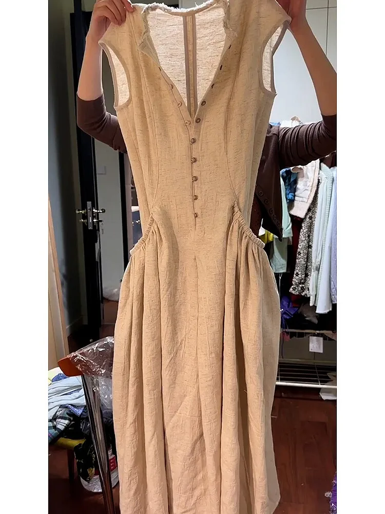 Elegant Khaki Summer Vest Dress Casual Lazy Style Beautiful Citywalk Long Skirt Women's plus Size Fashion Single Button Design
Elegant Khaki Summer Vest Dress Casual Lazy Style Beautiful Citywalk Long Skirt Women's plus Size Fashion Single Button Design