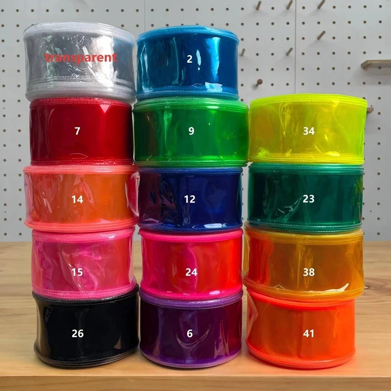 38MM 75MM 3inch Multicolor Transparent PVC Plastic Jelly Ribbon Single and double layers 25Yards/Roll 15colors
38MM 75MM 3inch Multicolor Transparent PVC Plastic Jelly Ribbon Single and double layers 25Yards/Roll 15colors