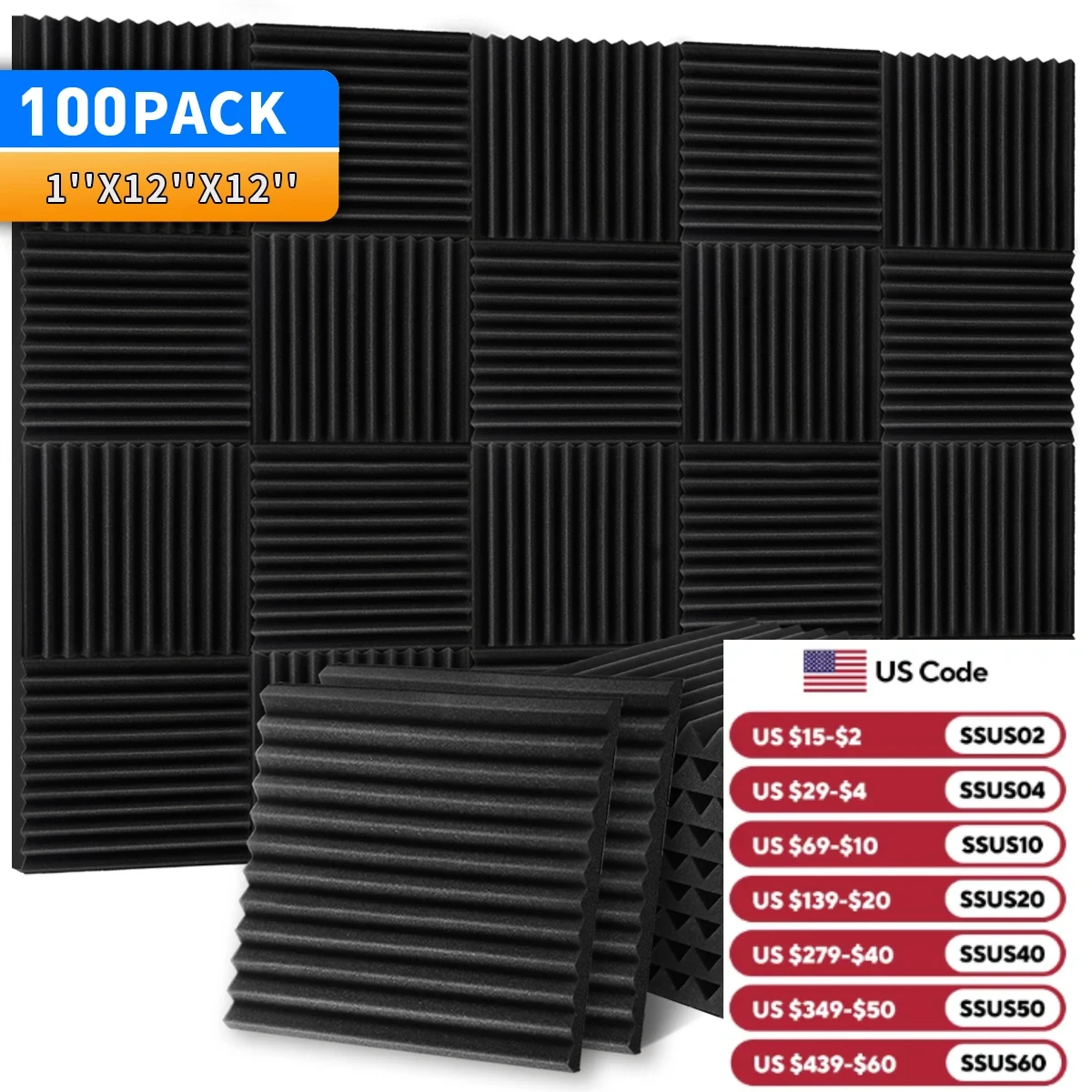 100 Pack Cheap Acoustic Foam Panels 1 X 12 X 12 Inches Large Sound Proof Foam Panels for Walls
100 Pack Cheap Acoustic Foam Panels 1 X 12 X 12 Inches Large Sound Proof Foam Panels for Walls