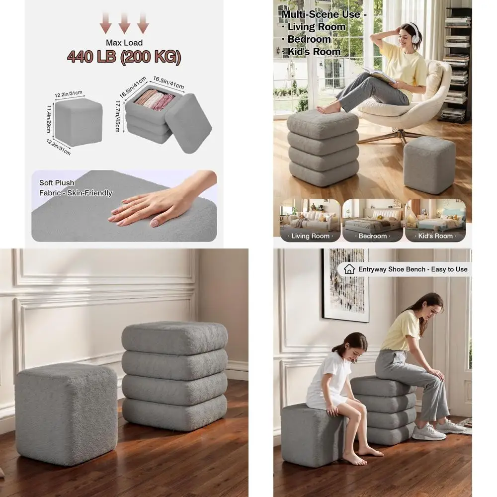 2-Piece Sherpa Storage Ottoman Set with Removable Lid, Holds 440 lbs, Gray Vanity Footstool for Living and Bedroom Use
2-Piece Sherpa Storage Ottoman Set with Removable Lid, Holds 440 lbs, Gray Vanity Footstool for Living and Bedroom Use