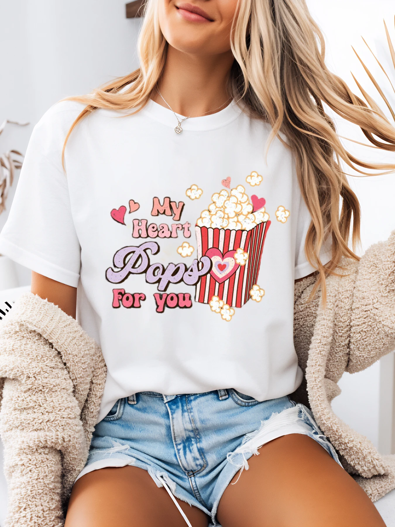 Popcorn Heart Pops for You Valentine t Shirt Women Casual Outfit Valentine Day Gift White Plus-Size
Popcorn Heart Pops for You Valentine t Shirt Women Casual Outfit Valentine Day Gift White Plus-Size