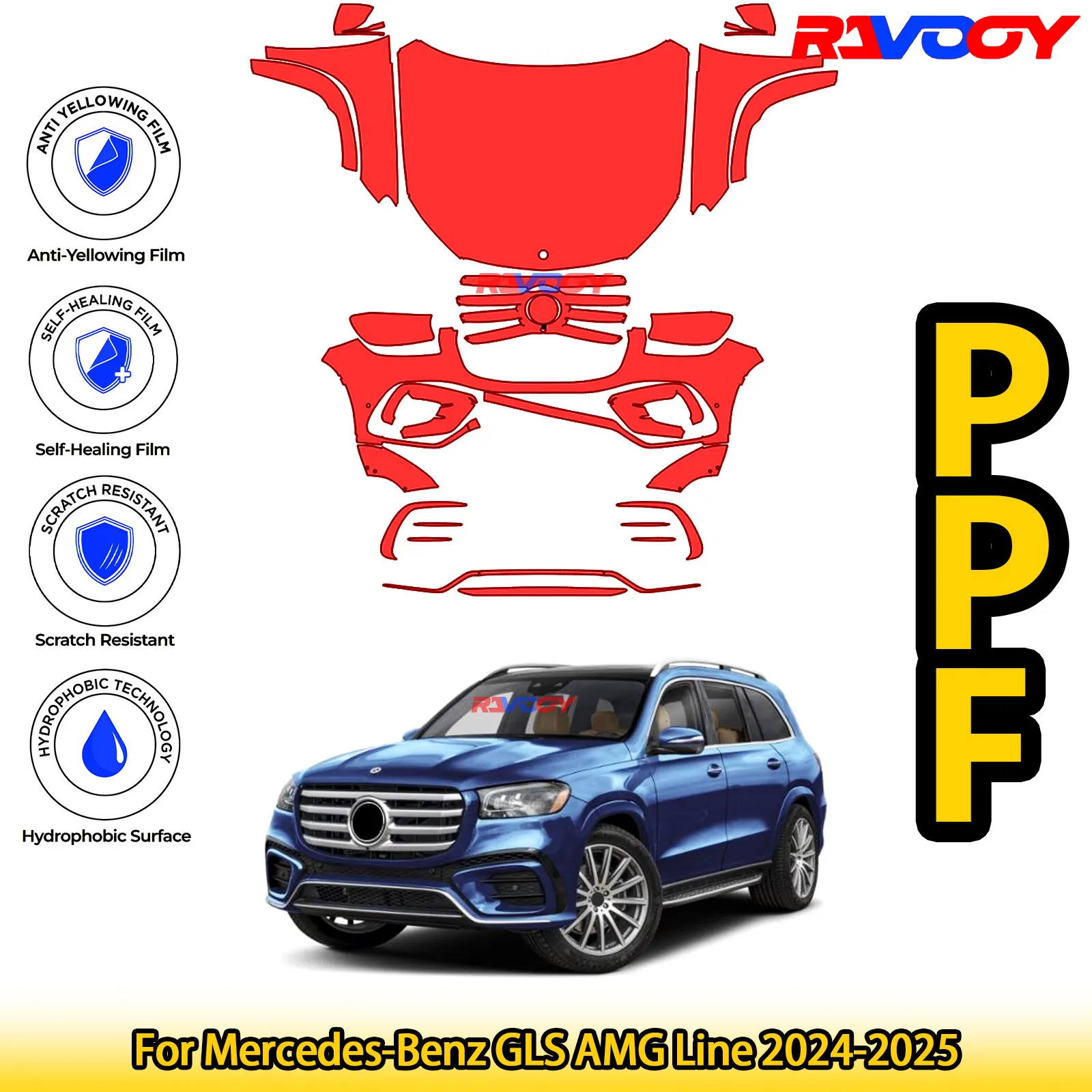 Для Mercedes-Benz GLS AMG Line 2024-2025 глянцевая матовая черная предварительно вырезанная передняя защитная пленка PPF Kit
Для Mercedes-Benz GLS AMG Line 2024-2025 глянцевая матовая черная предварительно вырезанная передняя защитная пленка PPF Kit