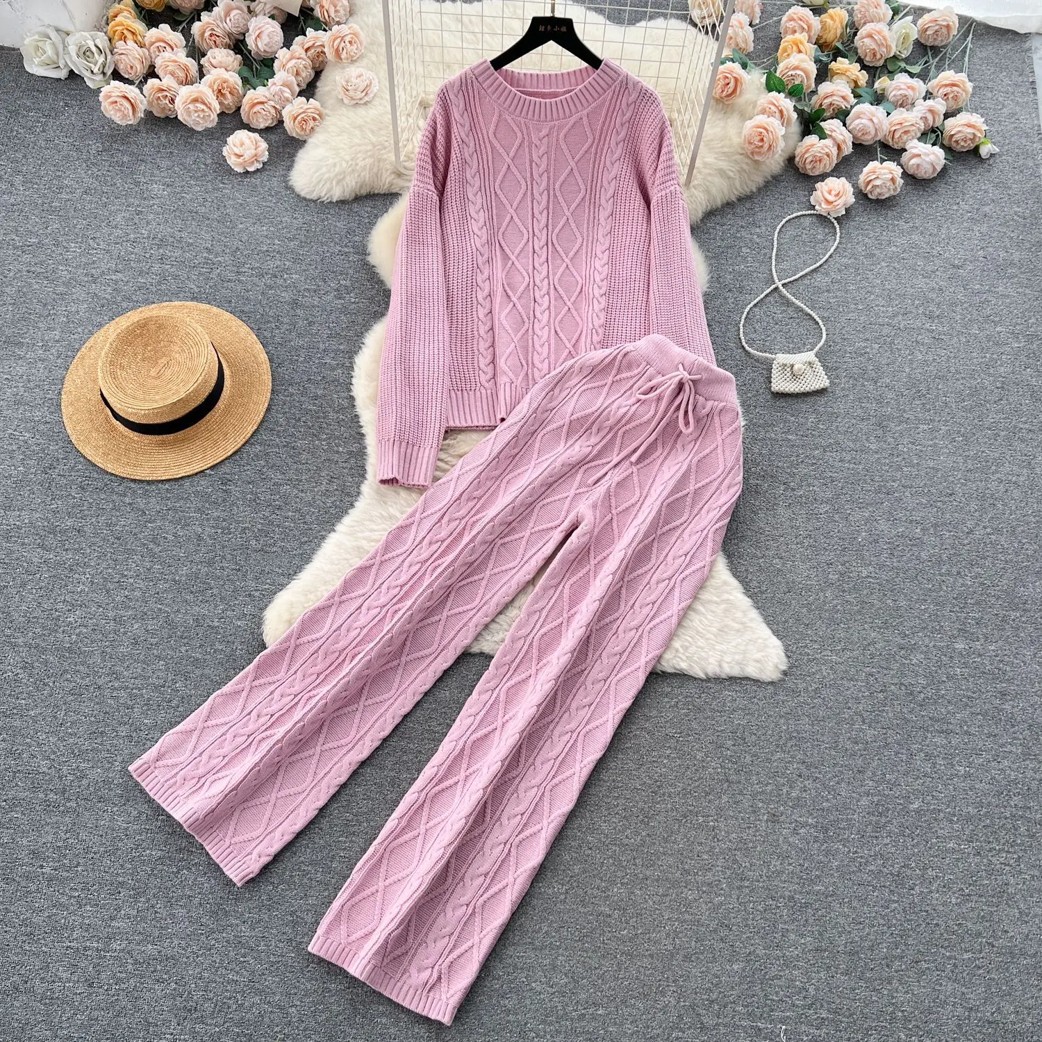Pant Set Women Two Piece Sets Matching Sets Autumn Winter Casual Loose Sweaters Knitted Wide Leg Long Pants Y2k Elastic Waist
Pant Set Women Two Piece Sets Matching Sets Autumn Winter Casual Loose Sweaters Knitted Wide Leg Long Pants Y2k Elastic Waist