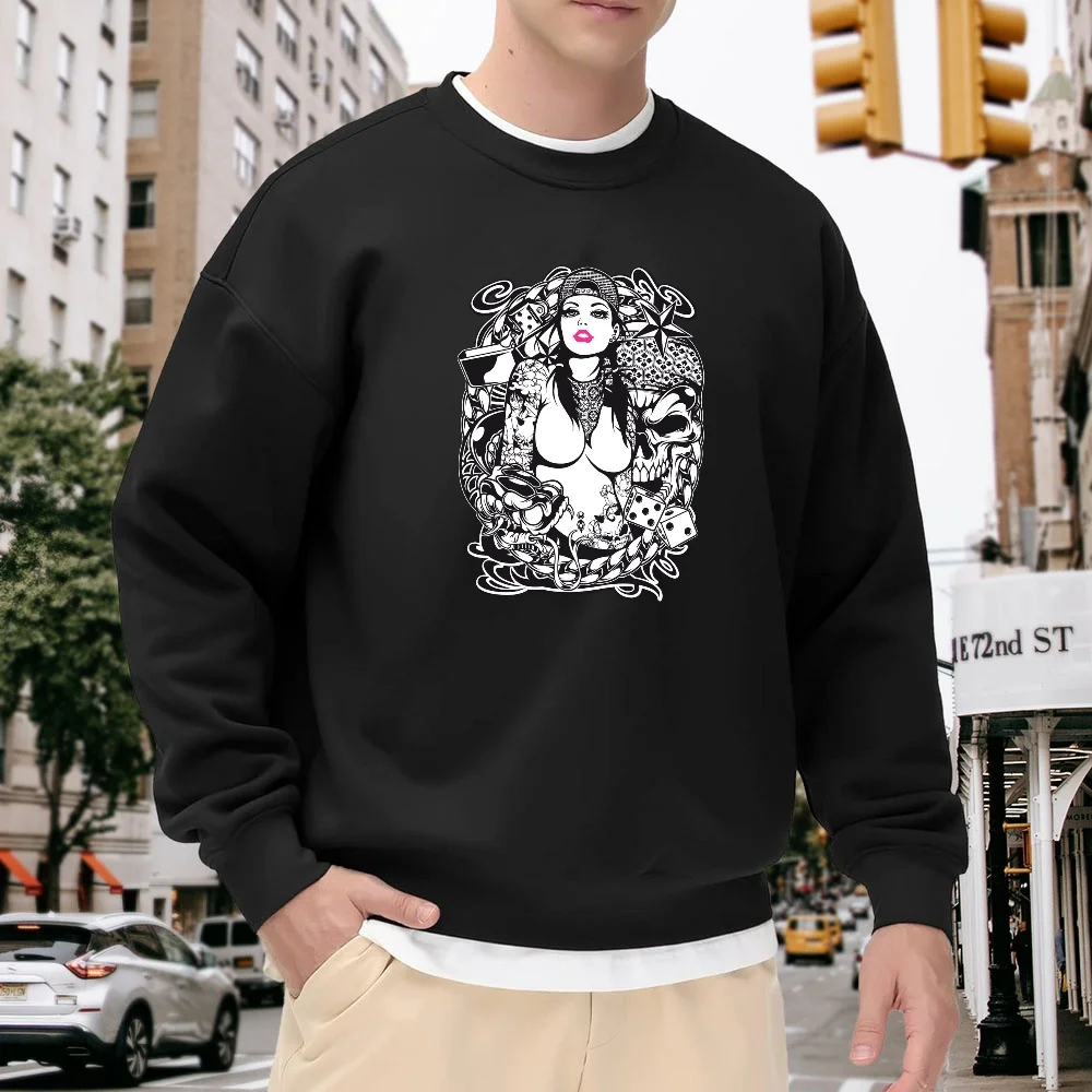 Men's Black Crew Neck Pullover Sweatshirt, Street Fashion Character Print Loose Top, Versatile for Everyday Casual Wear, Soft and Comfortable Trendy Item
Men's Black Crew Neck Pullover Sweatshirt, Street Fashion Character Print Loose Top, Versatile for Everyday Casual Wear, Soft and Comfortable Trendy Item