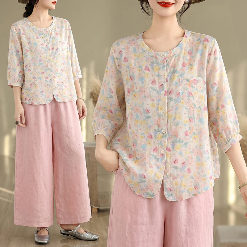 plus Size Women's Cotton Linen Shirt Summer New round Neck Short Sleeve Outerwear Straight Cut Commute Style Artistic Floral ...
plus Size Women's Cotton Linen Shirt Summer New round Neck Short Sleeve Outerwear Straight Cut Commute Style Artistic Floral ...