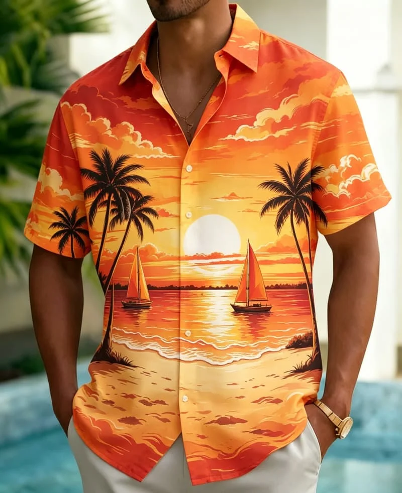 Men's Artistic Coastal Sailboat Print Shirt, Trendy Casual Wear for Summer, Beach Trips, Daily Outings & Street Fashion
Men's Artistic Coastal Sailboat Print Shirt, Trendy Casual Wear for Summer, Beach Trips, Daily Outings & Street Fashion
