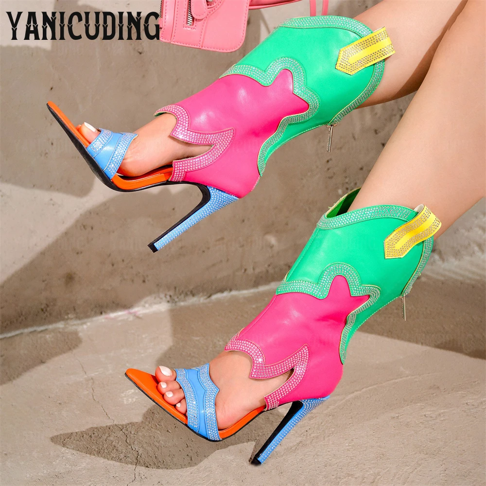 Skinny Rhinestone Western Summer Booties Open Toe High Heeled Sandals Pointed Stiletto Heel Luxurious Handmade Boots for Women
Skinny Rhinestone Western Summer Booties Open Toe High Heeled Sandals Pointed Stiletto Heel Luxurious Handmade Boots for Women