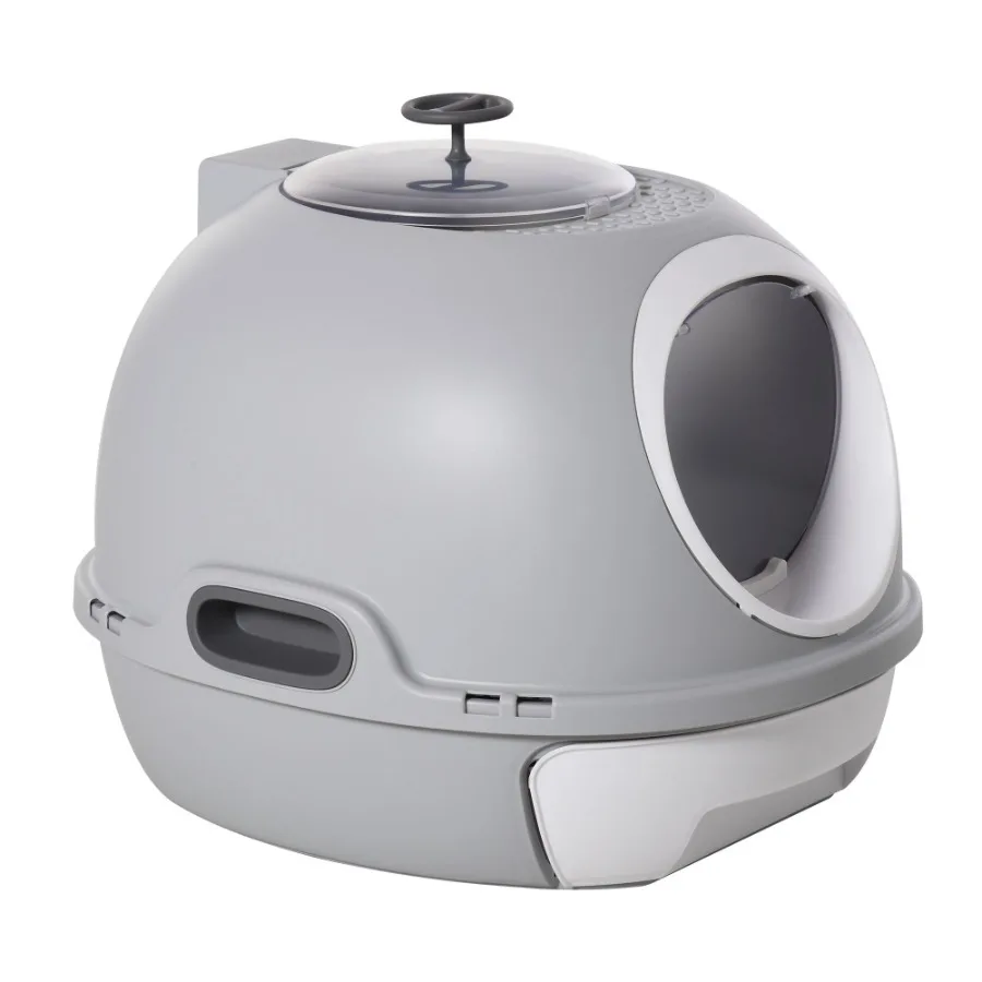 Cat Litter Box Toilet with Lid Covered Litter Box with Scoop Enclosed Drawer and Skylight Gray 
Cat Litter Box Toilet with Lid Covered Litter Box with Scoop Enclosed Drawer and Skylight Gray
