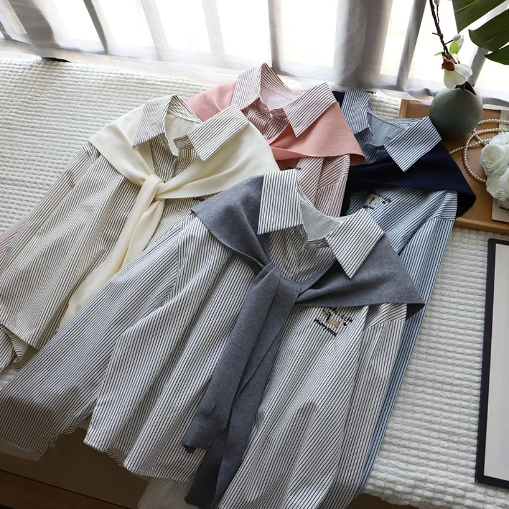Sweet Y2K Two Pieces Set Shirts Button Up Preppy Style Striped Blouse Women All Match Embroidery Dog Knitted Shawl Shirts Girls
Sweet Y2K Two Pieces Set Shirts Button Up Preppy Style Striped Blouse Women All Match Embroidery Dog Knitted Shawl Shirts Girls