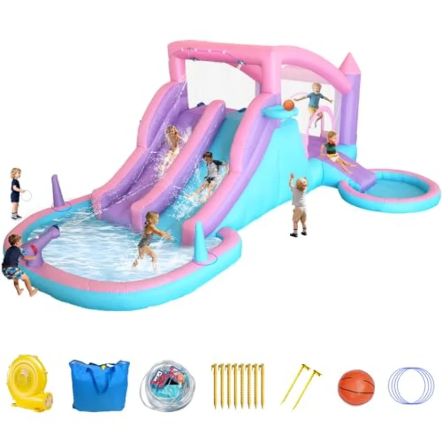9-in-1 Inflatable Water Slide Bounce House with 3 Slides Splash Pool Water Cannon Ball Pit Basketball 520W Blower 197x148x75 In
9-in-1 Inflatable Water Slide Bounce House with 3 Slides Splash Pool Water Cannon Ball Pit Basketball 520W Blower 197x148x75 In