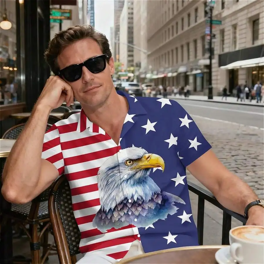 Mens Hawaiian Shirt With American Flag And Bald Eagle Print Polyester Casual Short Sleeve
Mens Hawaiian Shirt With American Flag And Bald Eagle Print Polyester Casual Short Sleeve