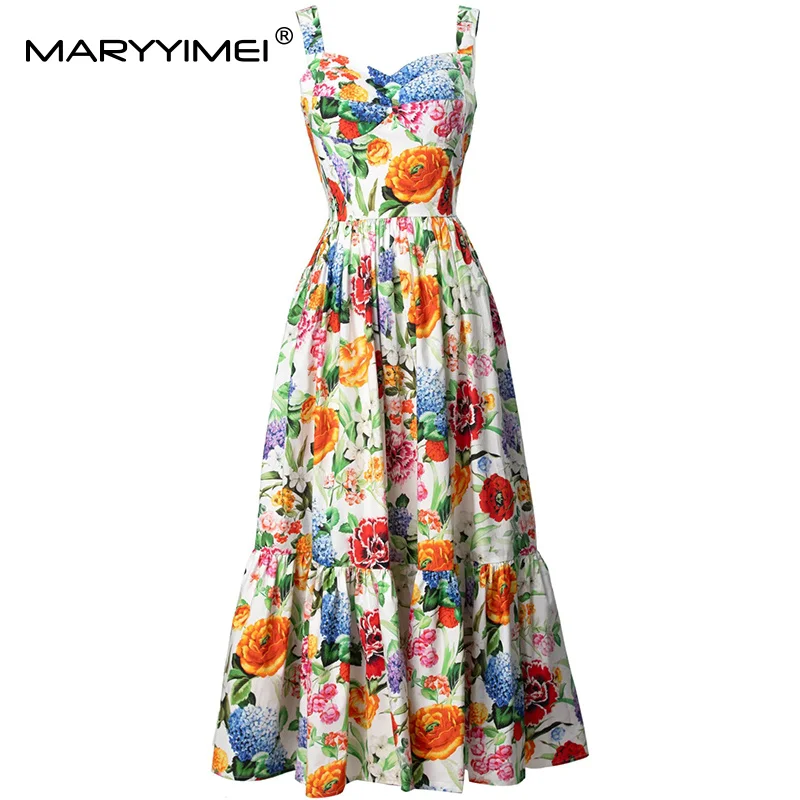 MARYYIMEI Floral-Print Casual Long Dress For Women Spaghetti Strap Backless High waist Beach Vacation Big Swing Cotton Dresses
MARYYIMEI Floral-Print Casual Long Dress For Women Spaghetti Strap Backless High waist Beach Vacation Big Swing Cotton Dresses