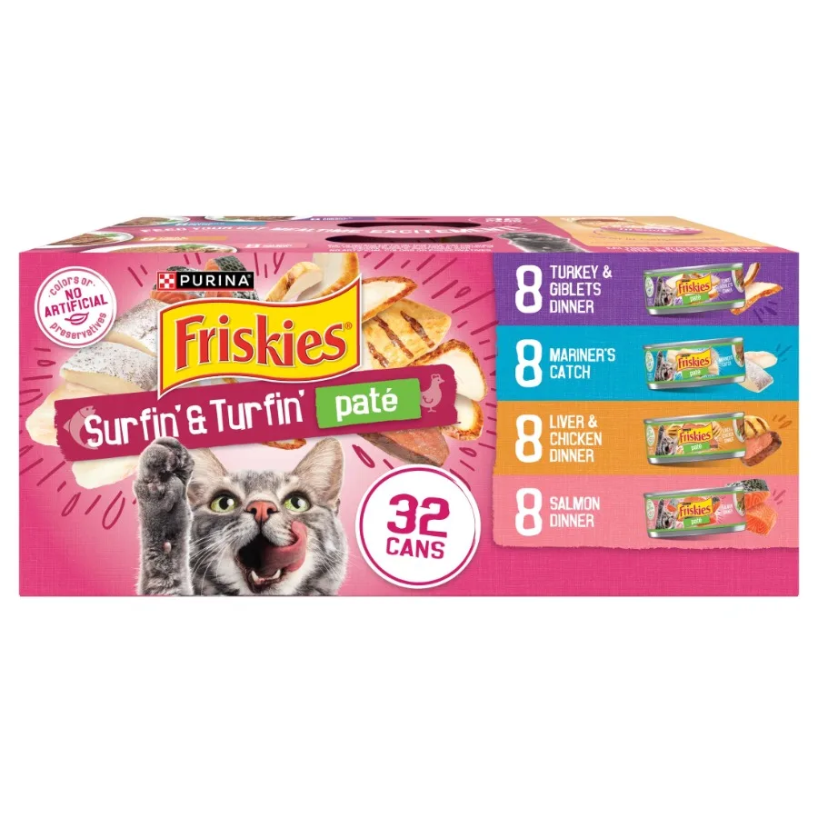 Влажный корм для кошек Purina Pate Variety Pack Surfin' and Turfin' Favorites, 5,5 унций, 32 банки в упаковке
Влажный корм для кошек Purina Pate Variety Pack Surfin' and Turfin' Favorites, 5,5 унций, 32 банки в упаковке