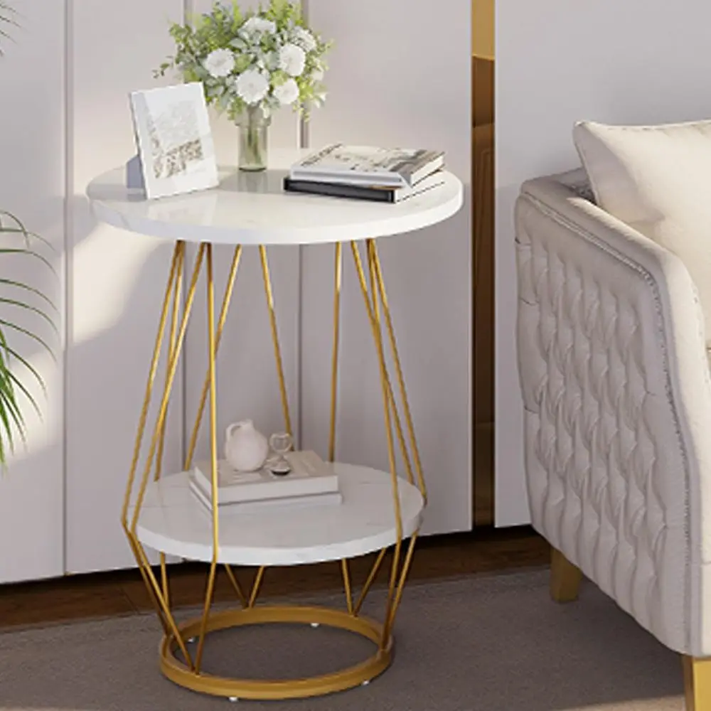 2-Tier Marble Top Sofa Side Table with Storage Shelf, Suitable for Living Room or Bedroom, White and Gold Accents
2-Tier Marble Top Sofa Side Table with Storage Shelf, Suitable for Living Room or Bedroom, White and Gold Accents